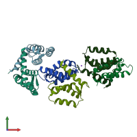 PDB entry 2wcf coloured by chain, front view.