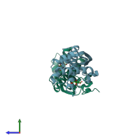 PDB entry 2wcq coloured by chain, side view.
