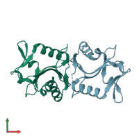 PDB entry 2wcz coloured by chain, front view.