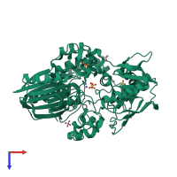 PDB entry 2wdd coloured by chain, top view.