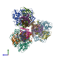 PDB entry 2wdr coloured by chain, side view.