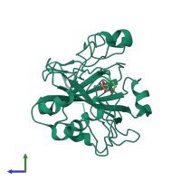 PDB entry 2weg coloured by chain, side view.