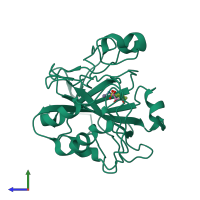 PDB entry 2weh coloured by chain, side view.