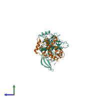 PDB entry 2wel coloured by chain, side view.