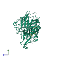 PDB entry 2wf0 coloured by chain, side view.