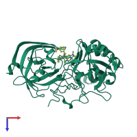 PDB entry 2wf2 coloured by chain, top view.