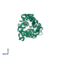 PDB entry 2wfa coloured by chain, side view.