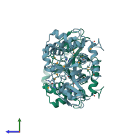 PDB entry 2wfd coloured by chain, side view.