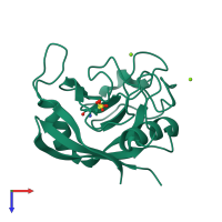 PDB entry 2wfi coloured by chain, top view.