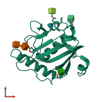 PDB entry 2wfo coloured by chain, front view.