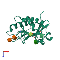 PDB entry 2wfo coloured by chain, top view.