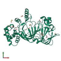 PDB entry 2wfp coloured by chain, front view.