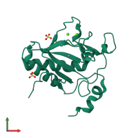 PDB entry 2wfr coloured by chain, front view.