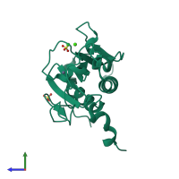 PDB entry 2wfr coloured by chain, side view.