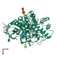 PDB 2wg0 coloured by chain and viewed from the top.