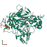 PDB entry 2wg1 coloured by chain, front view.