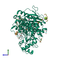 PDB entry 2wg1 coloured by chain, side view.