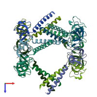 PDB entry 2wg6 coloured by chain, top view.