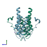 PDB entry 2wg7 coloured by chain, side view.