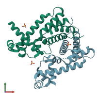 PDB entry 2wgb coloured by chain, front view.