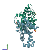 PDB entry 2wgb coloured by chain, side view.