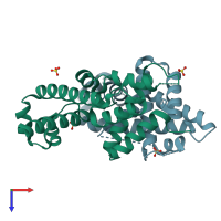 PDB entry 2wgb coloured by chain, top view.