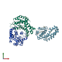 PDB entry 2wgl coloured by chain, front view.