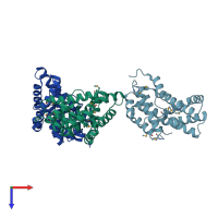PDB entry 2wgl coloured by chain, top view.