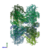 PDB entry 2wgs coloured by chain, side view.