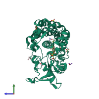 PDB entry 2wgy coloured by chain, side view.