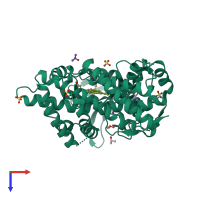 PDB entry 2wgy coloured by chain, top view.