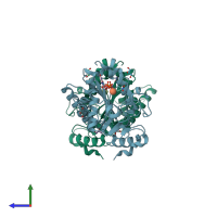 PDB entry 2wgz coloured by chain, side view.