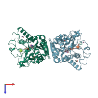 PDB entry 2wgz coloured by chain, top view.