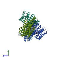 PDB entry 2wh0 coloured by chain, side view.
