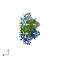 PDB entry 2wh8 coloured by chain, side view.