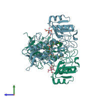 PDB entry 2whd coloured by chain, side view.