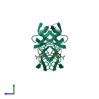 PDB entry 2whh coloured by chain, side view.