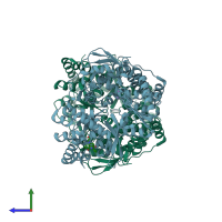 PDB entry 2who coloured by chain, side view.