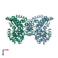 PDB entry 2who coloured by chain, top view.