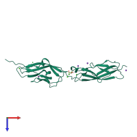 PDB entry 2whv coloured by chain, top view.