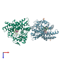 PDB entry 2wi9 coloured by chain, top view.