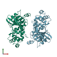 PDB entry 2wia coloured by chain, front view.