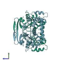 PDB entry 2wia coloured by chain, side view.