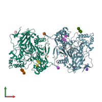 PDB entry 2wil coloured by chain, front view.