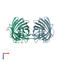 PDB entry 2wiq coloured by chain, top view.