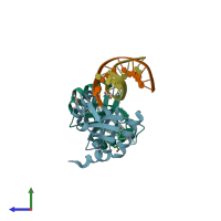 PDB entry 2wiw coloured by chain, side view.