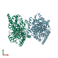 PDB entry 2wj1 coloured by chain, front view.