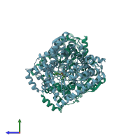 PDB entry 2wj1 coloured by chain, side view.