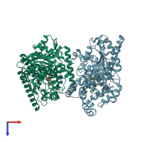 PDB entry 2wj1 coloured by chain, top view.