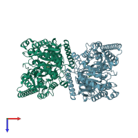 PDB entry 2wj2 coloured by chain, top view.